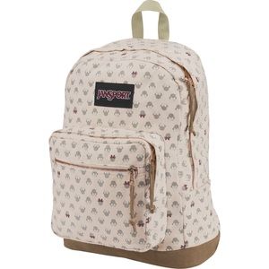 JanSport Disney Backpack Right Pack Minnie Mouse 31L Tan Cotton Canvas Leather